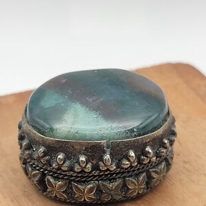 Vintage Trinket or Pill Box Green Agate Top